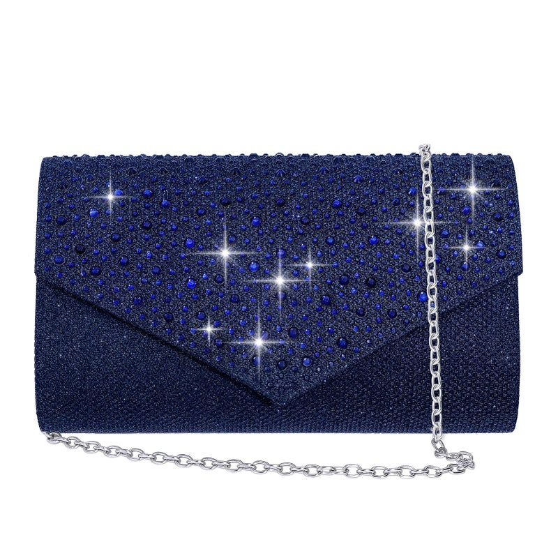 CurvChic Clutch Purses for Women Evening Bag Rhinestone Handbag Party Wedding Bridal Prom Purse Crossbody Shoulder Bag (Navy Blue) - Image 1